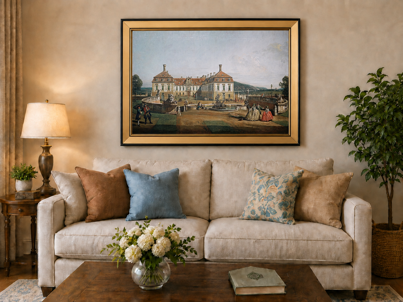 Landscape Oil Painting - Schlosshof Palace Garden with Fountain
