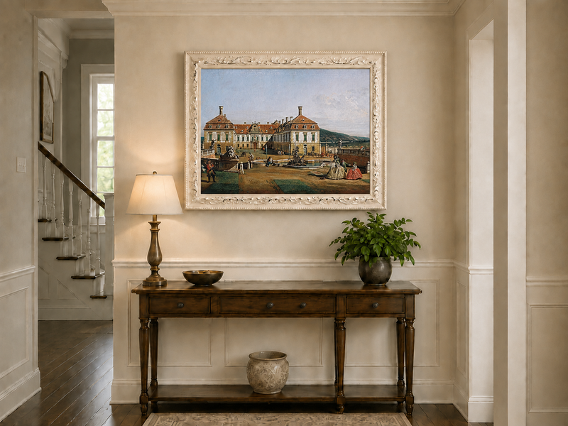 Landscape Oil Painting - Schlosshof Palace Garden with Fountain