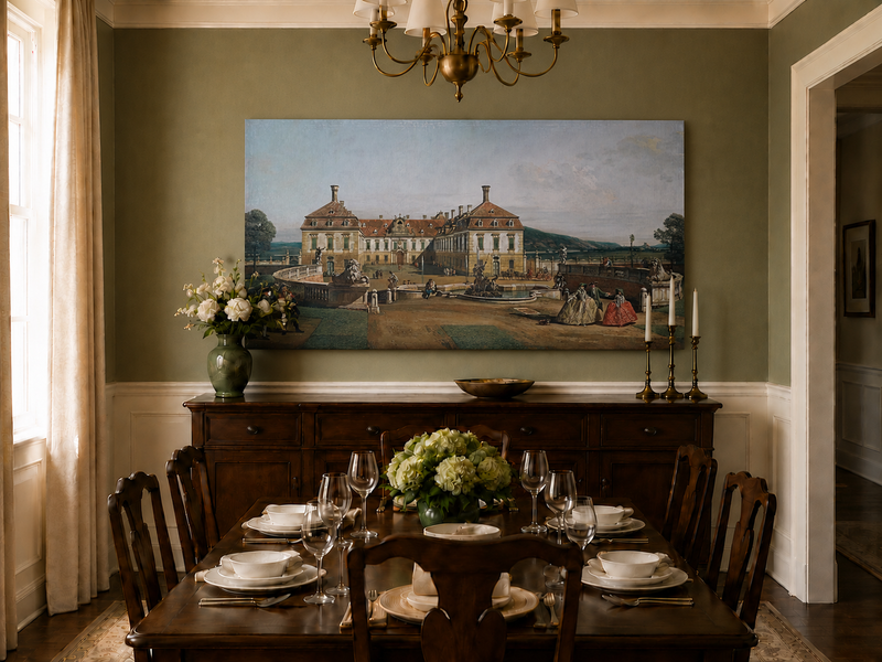 Landscape Oil Painting - Schlosshof Palace Garden with Fountain