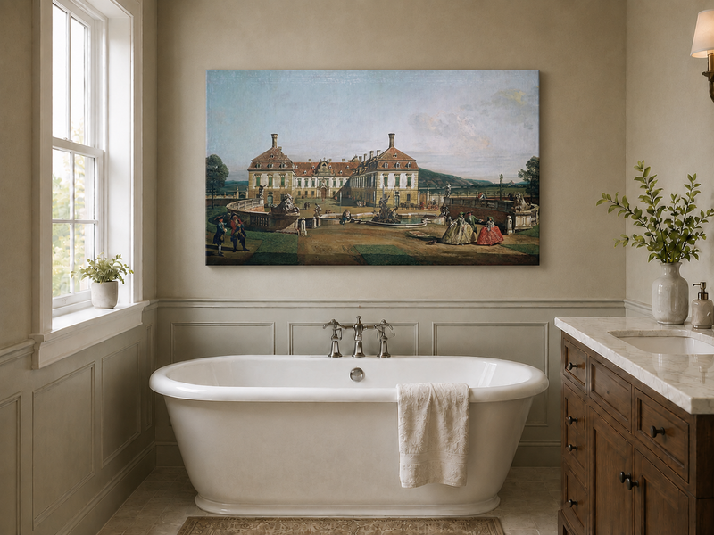 Landscape Oil Painting - Schlosshof Palace Garden with Fountain
