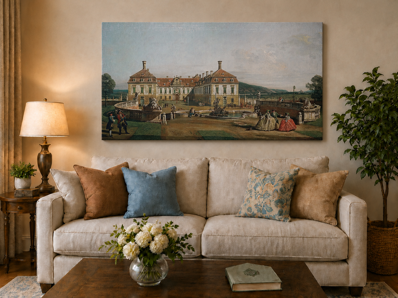 Landscape Oil Painting - Schlosshof Palace Garden with Fountain