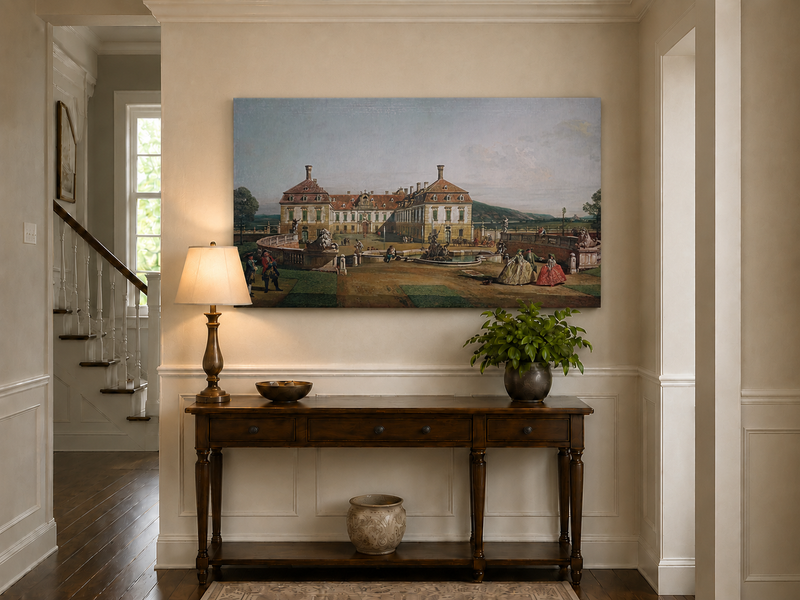 Landscape Oil Painting - Schlosshof Palace Garden with Fountain