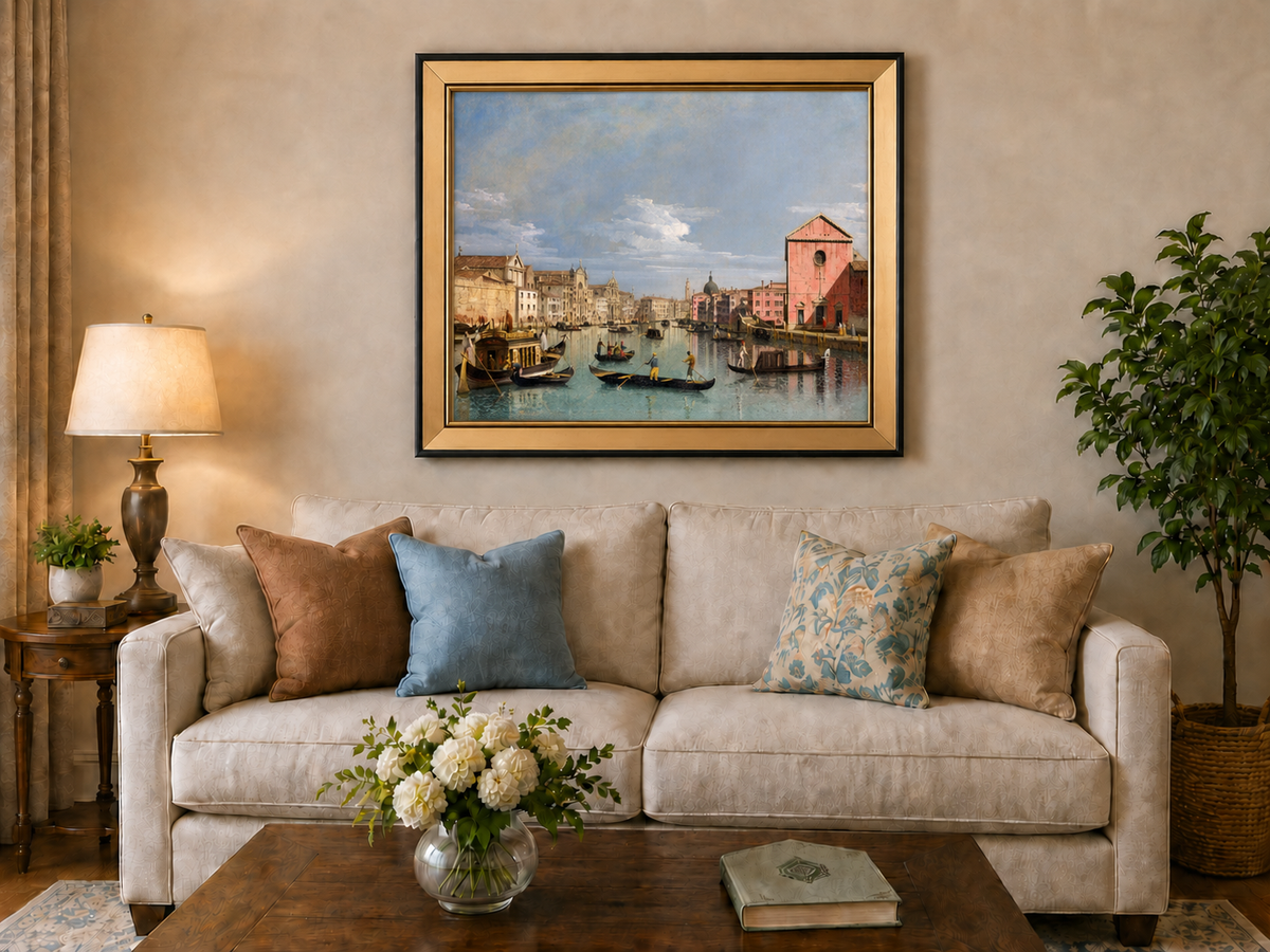 Landscape Oil Painting - Venice Grand Canal Gondolas & Palaces