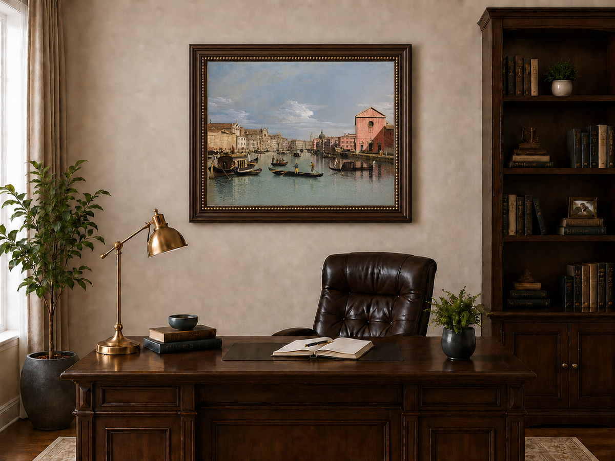 Landscape Oil Painting - Venice Grand Canal Gondolas & Palaces