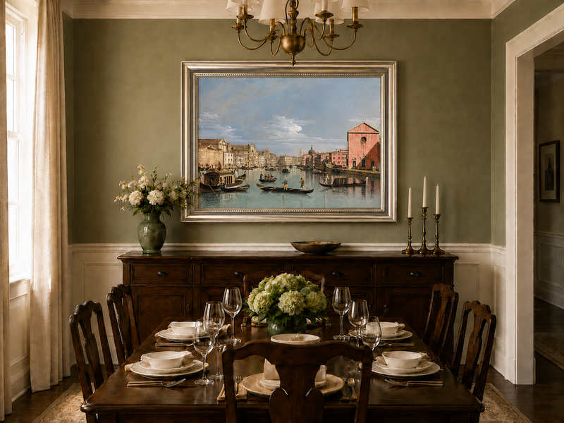 Landscape Oil Painting - Venice Grand Canal Gondolas & Palaces