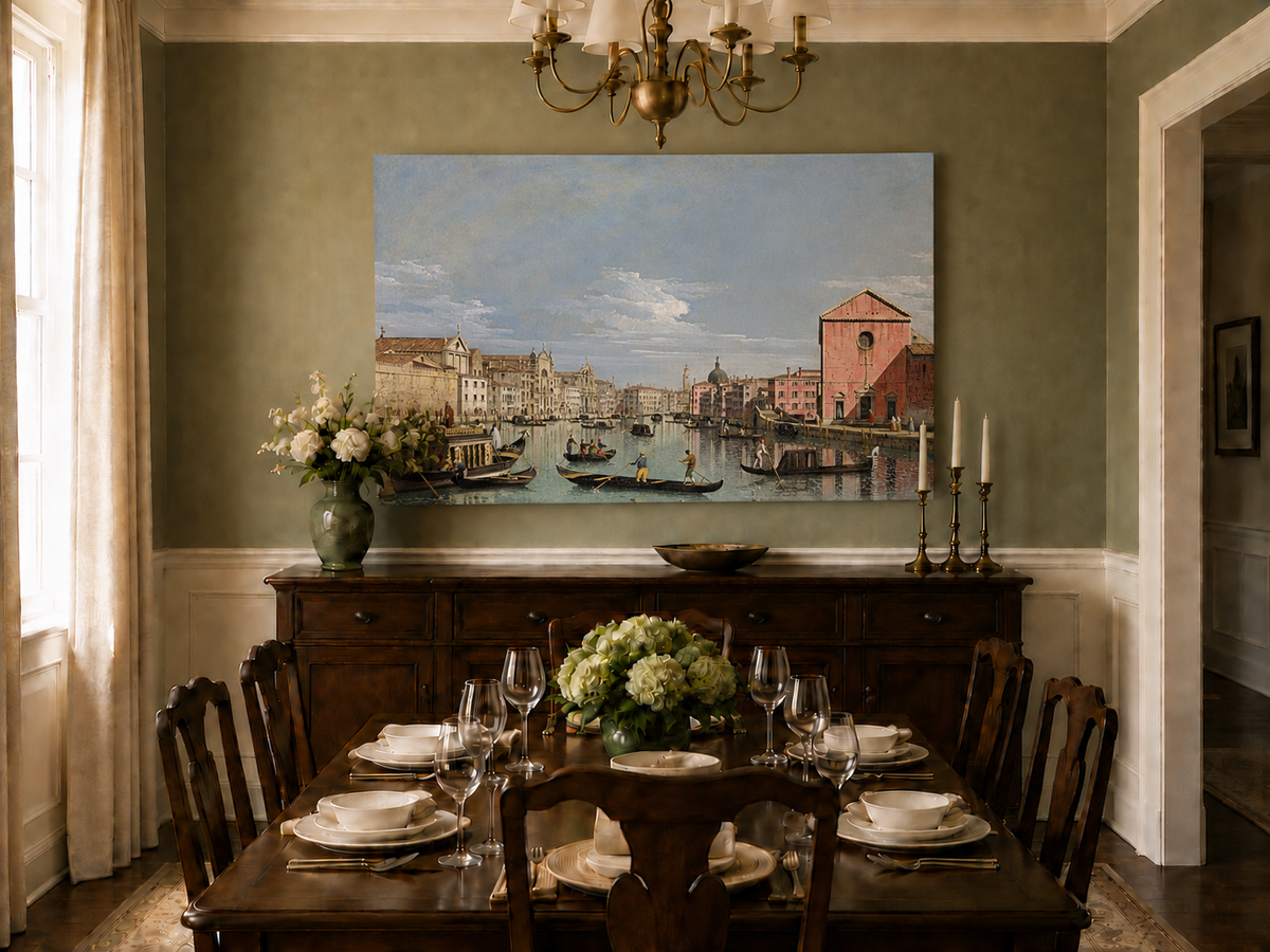 Landscape Oil Painting - Venice Grand Canal Gondolas & Palaces
