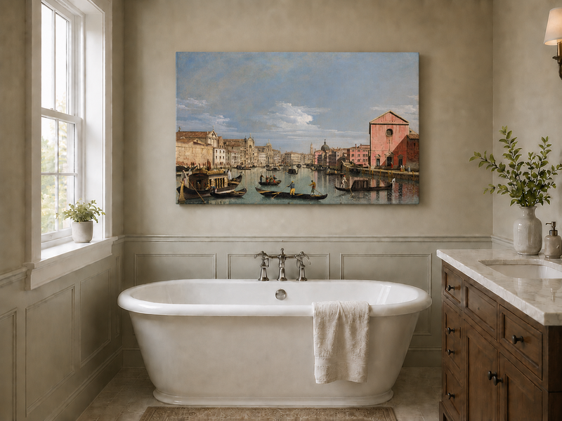 Landscape Oil Painting - Venice Grand Canal Gondolas & Palaces