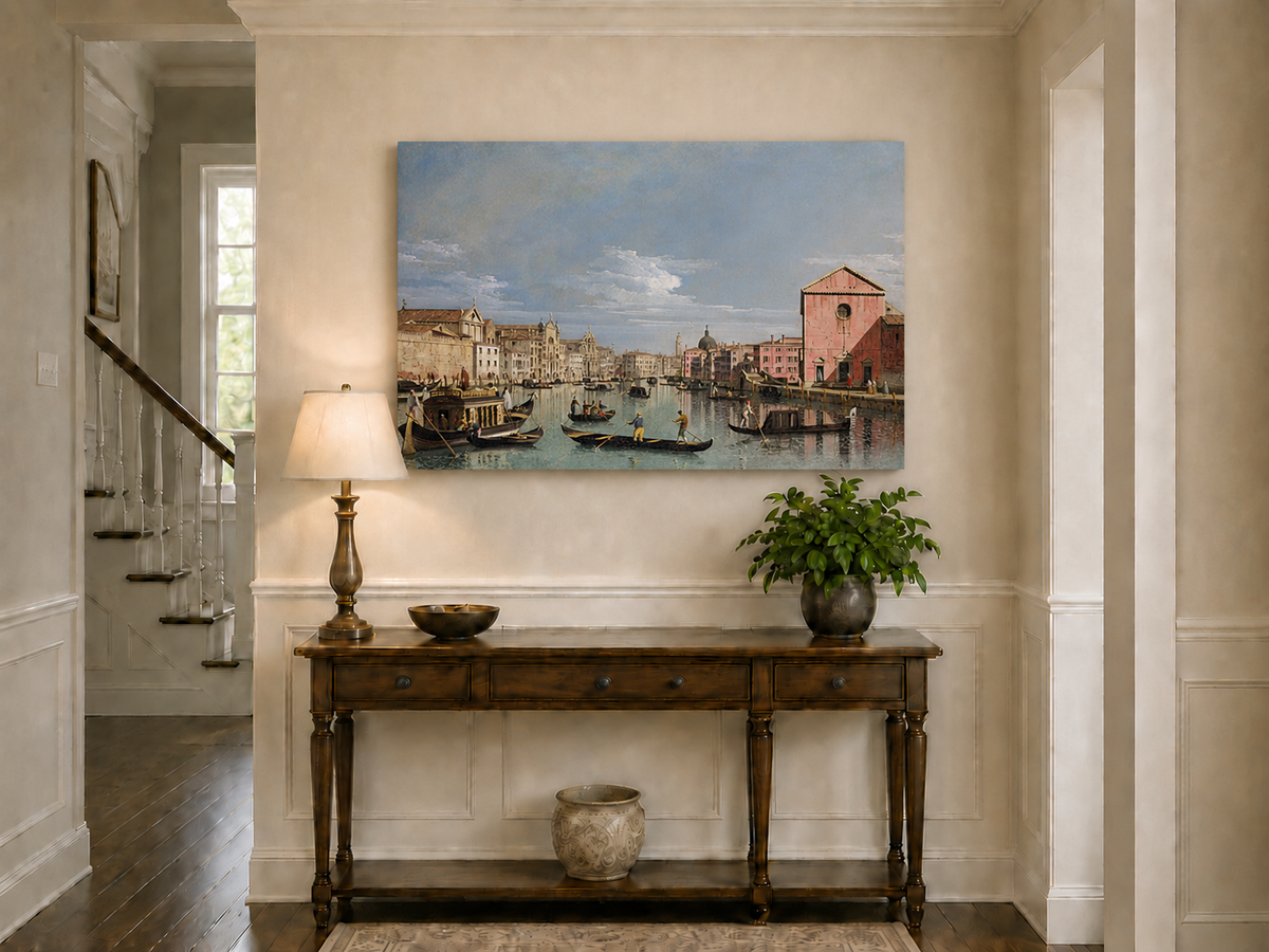 Landscape Oil Painting - Venice Grand Canal Gondolas & Palaces