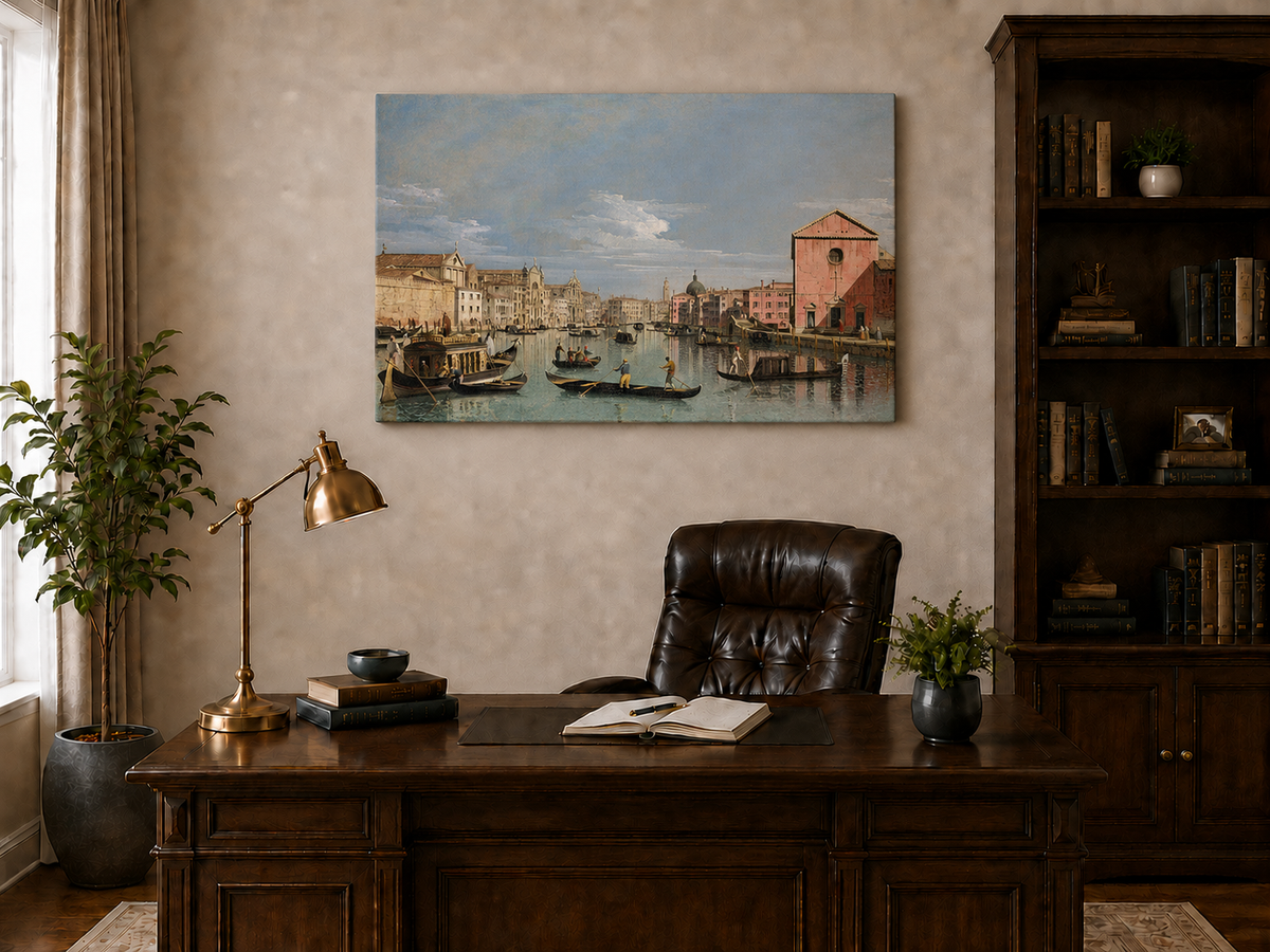 Landscape Oil Painting - Venice Grand Canal Gondolas & Palaces