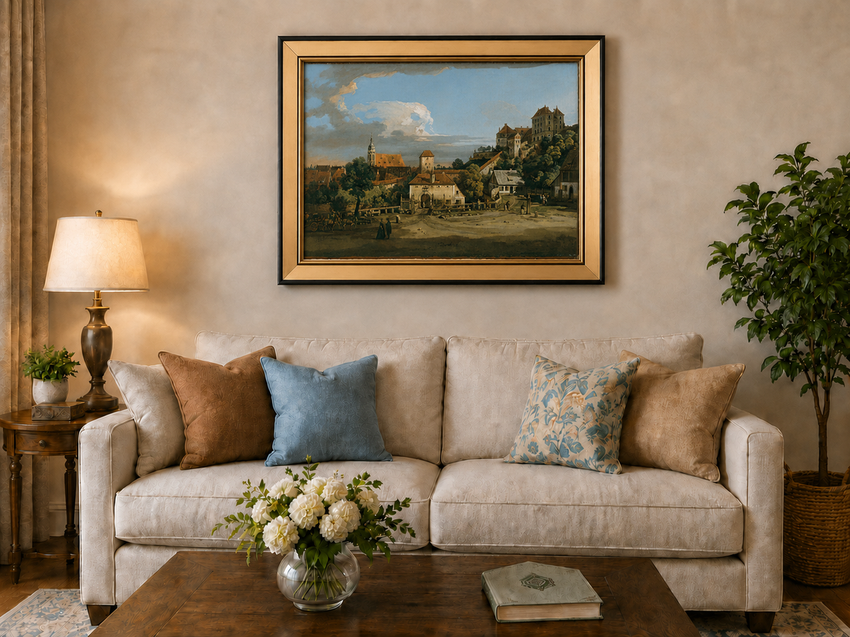 Landscape Oil Painting - Historic Town Gate and Castle View