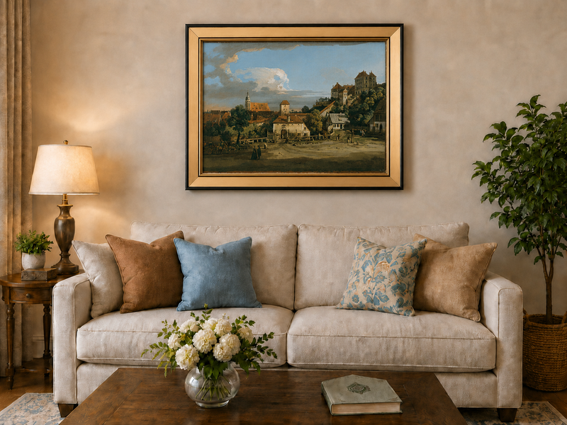 Landscape Oil Painting - Historic Town Gate and Castle View