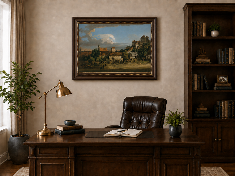 Landscape Oil Painting - Historic Town Gate and Castle View