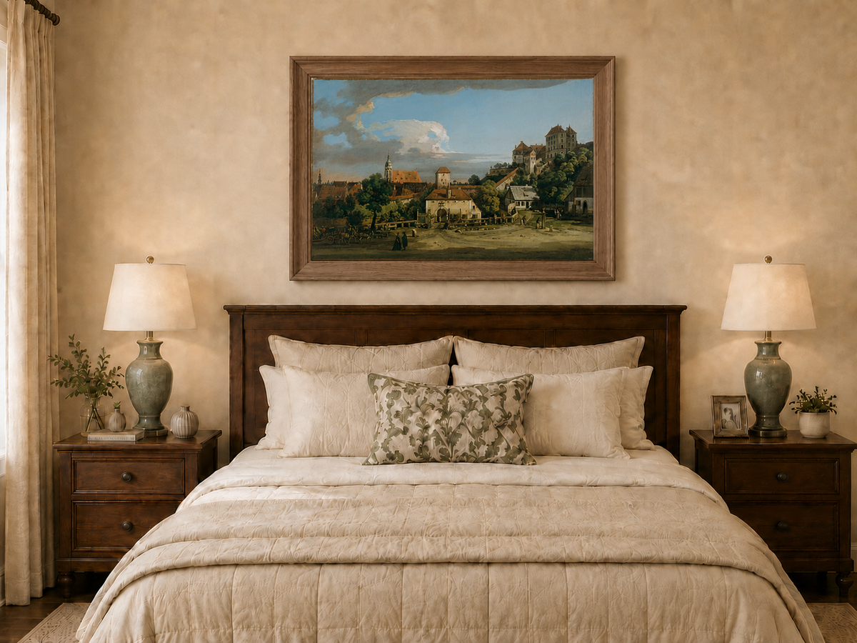 Landscape Oil Painting - Historic Town Gate and Castle View