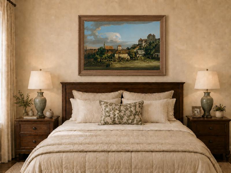 Landscape Oil Painting - Historic Town Gate and Castle View
