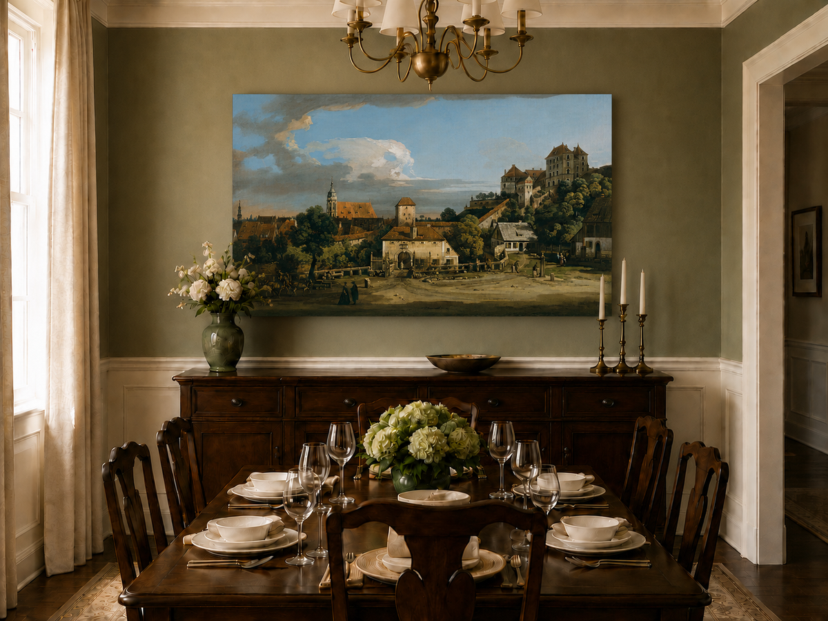 Landscape Oil Painting - Historic Town Gate and Castle View