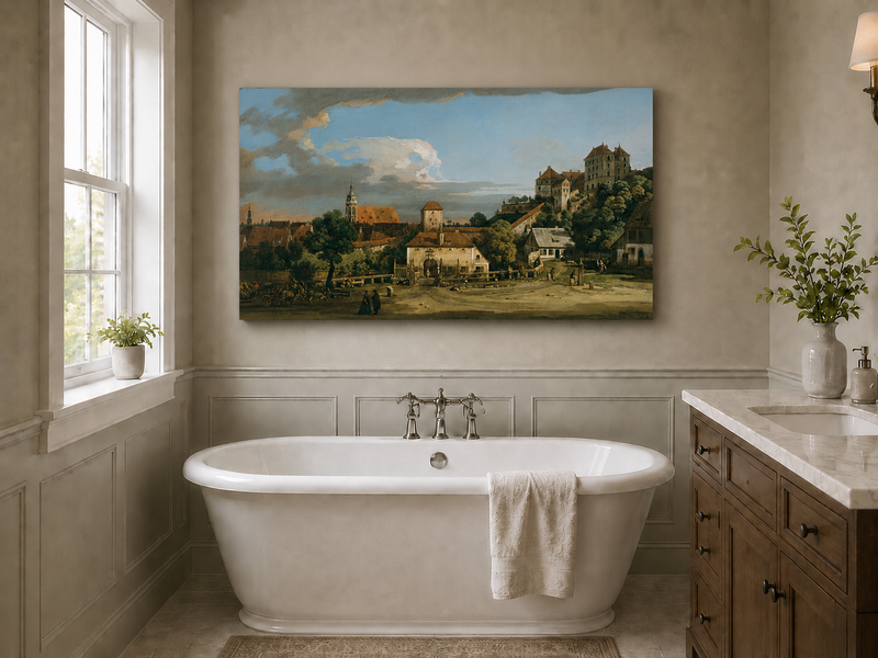 Landscape Oil Painting - Historic Town Gate and Castle View