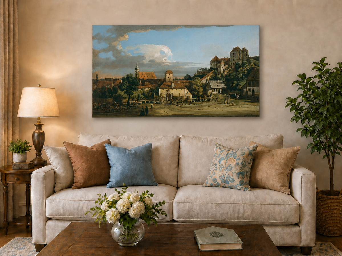 Landscape Oil Painting - Historic Town Gate and Castle View