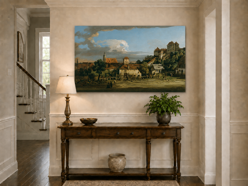 Landscape Oil Painting - Historic Town Gate and Castle View