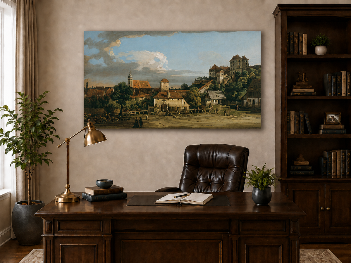 Landscape Oil Painting - Historic Town Gate and Castle View