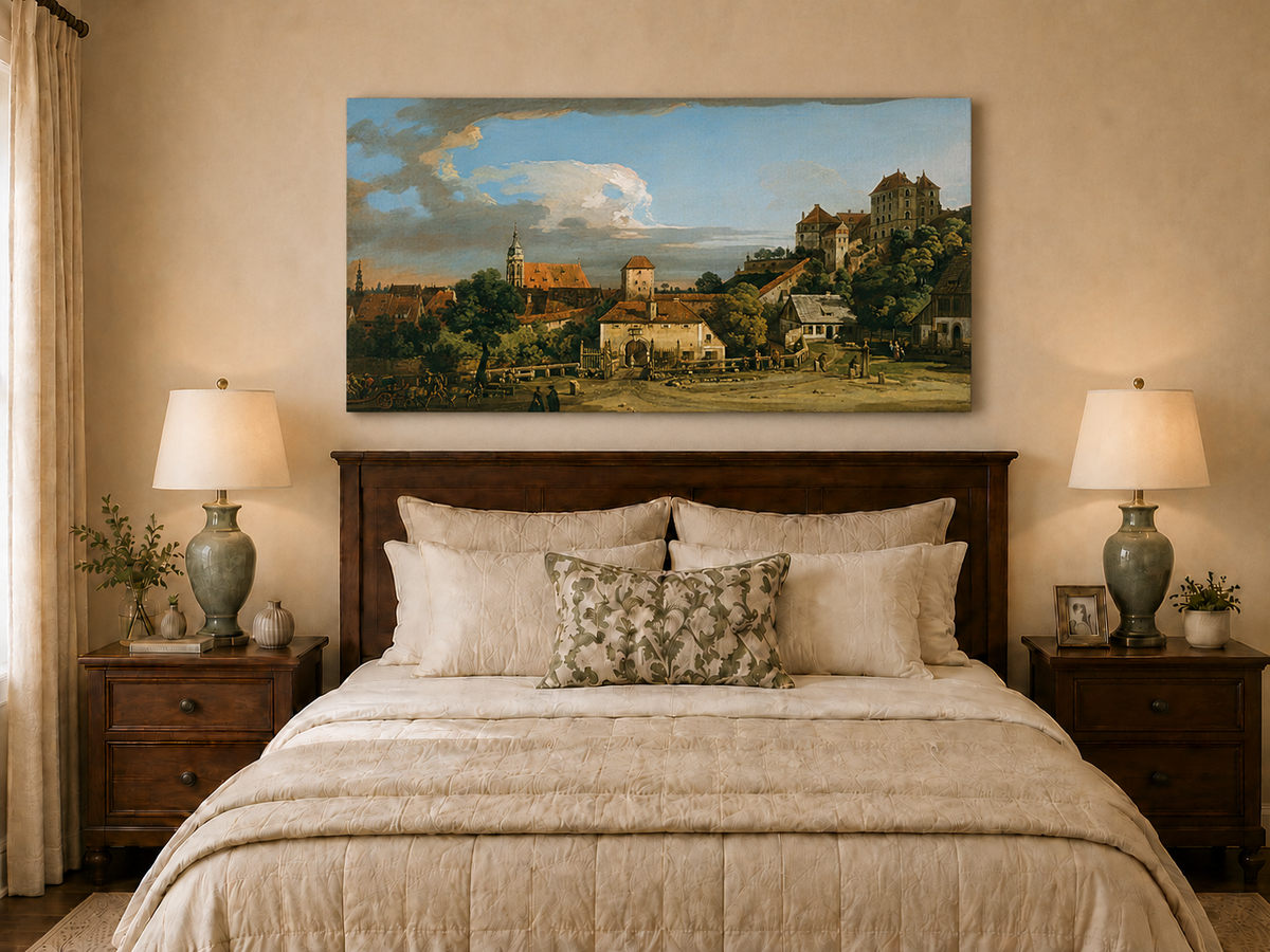 Landscape Oil Painting - Historic Town Gate and Castle View