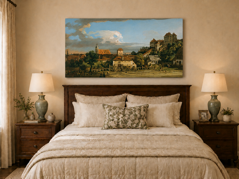 Landscape Oil Painting - Historic Town Gate and Castle View