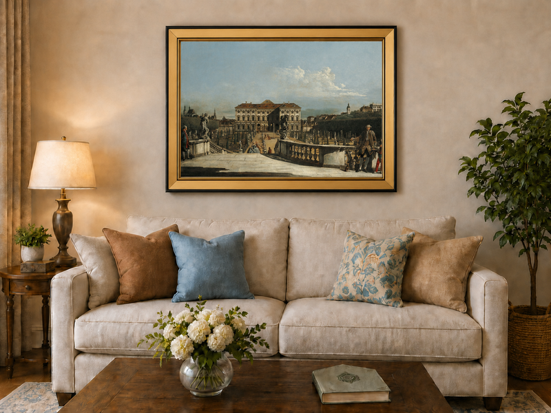 Landscape Oil Painting - Vienna Palace Garden View with Statues