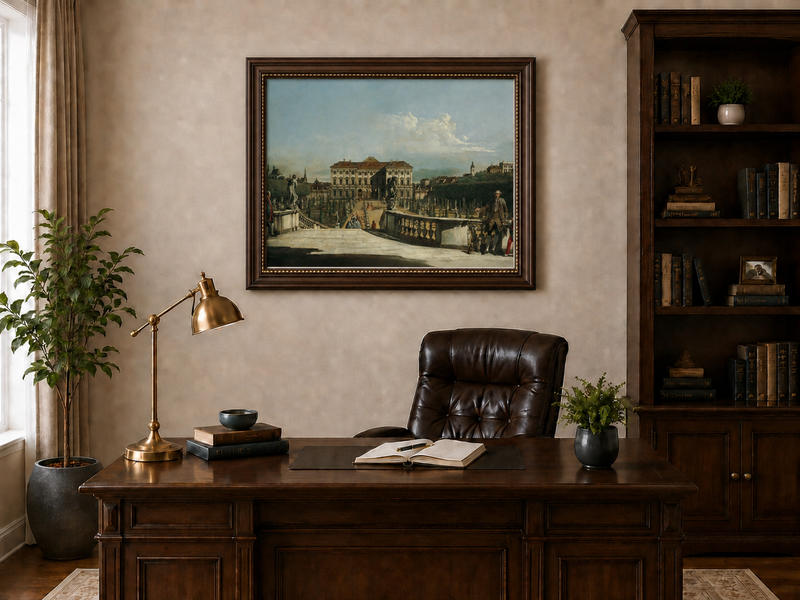 Landscape Oil Painting - Vienna Palace Garden View with Statues