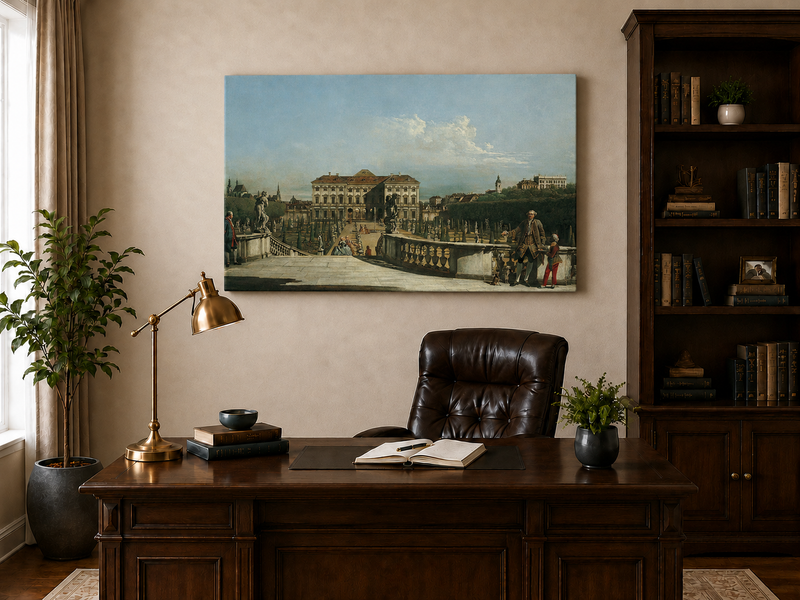 Landscape Oil Painting - Vienna Palace Garden View with Statues