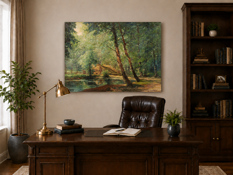 Peinture à l'huile de paysage - Gouffre rocheux spectaculaire avec personnages