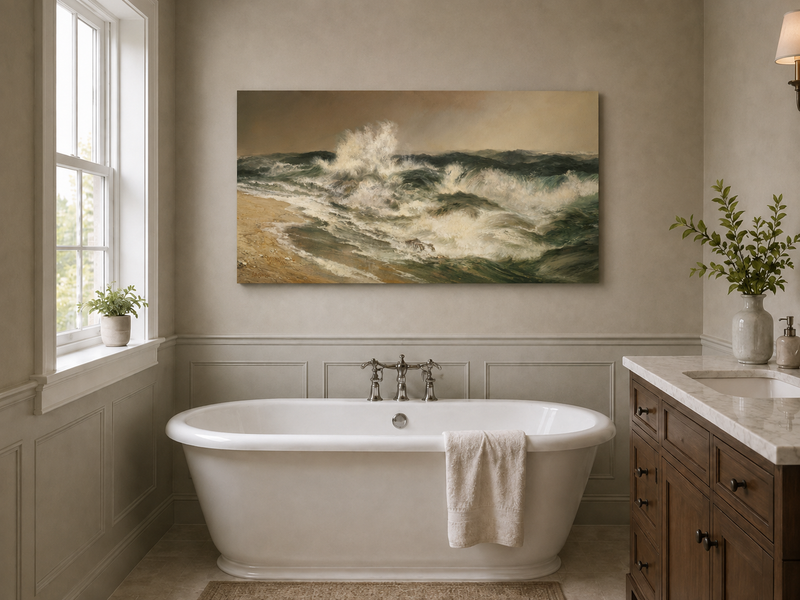 Landscape Oil Painting - Hand-Painted Crashing Ocean Seascape