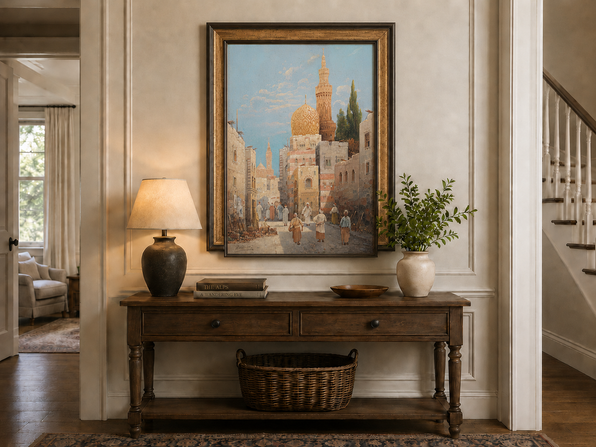 Landscape Oil Painting - Historic City Street Golden Minarets