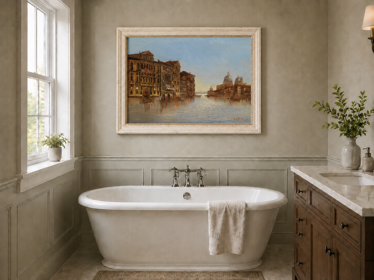 Landscape Oil Painting - Venice Canal: Historic Architecture