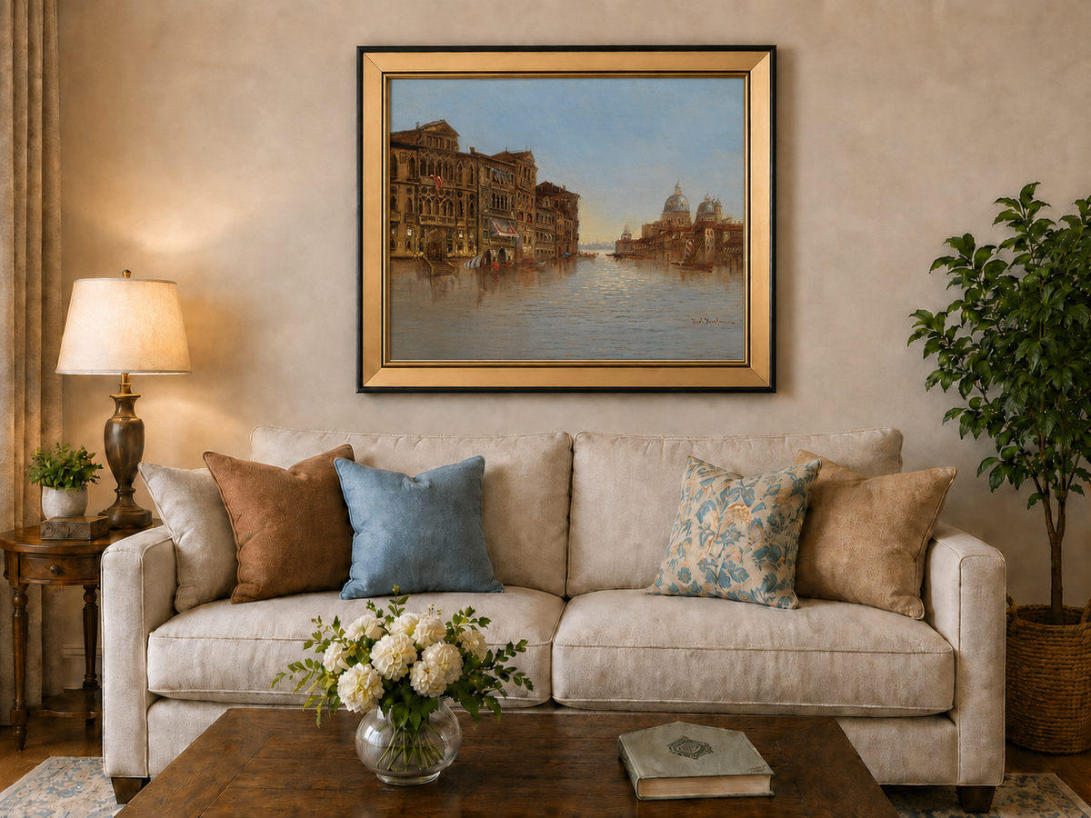 Landscape Oil Painting - Venice Canal: Historic Architecture