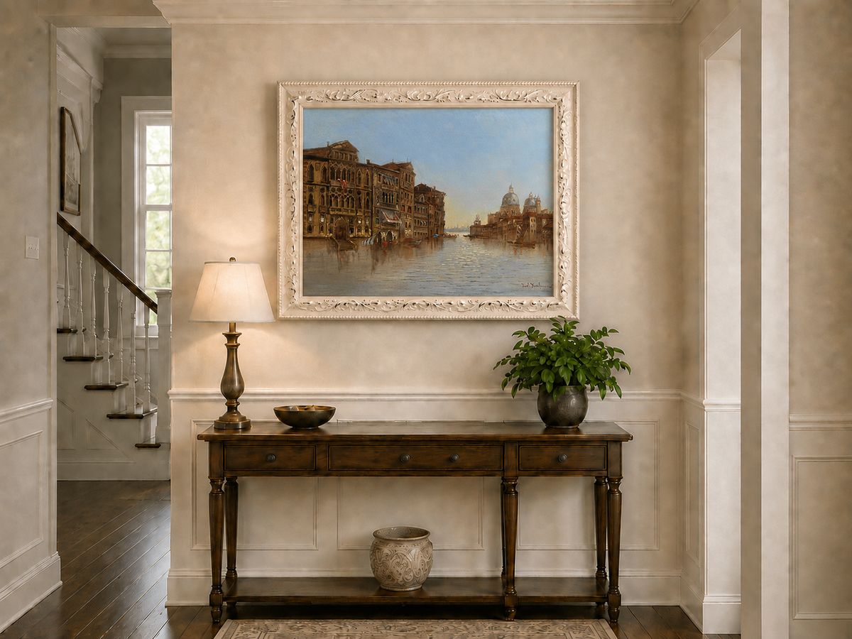 Landscape Oil Painting - Venice Canal: Historic Architecture