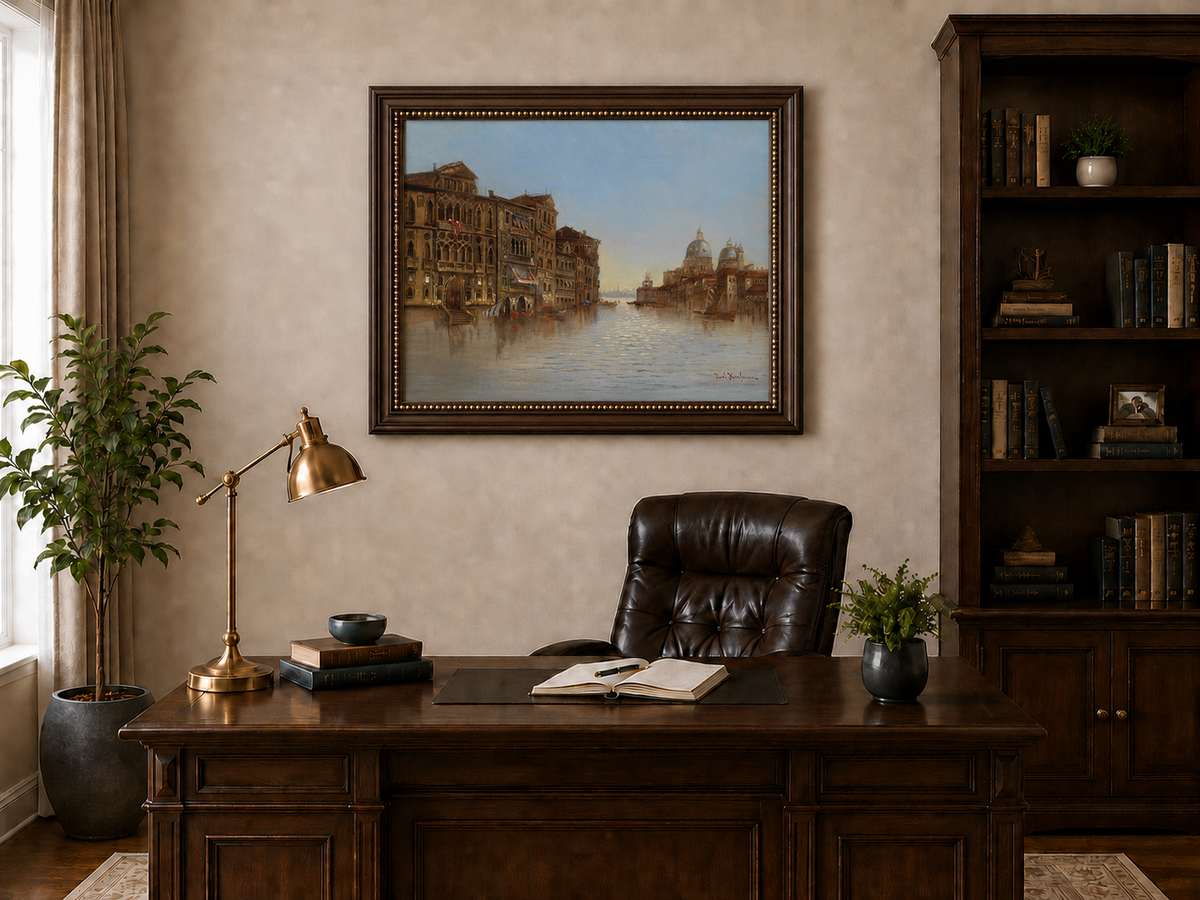 Landscape Oil Painting - Venice Canal: Historic Architecture