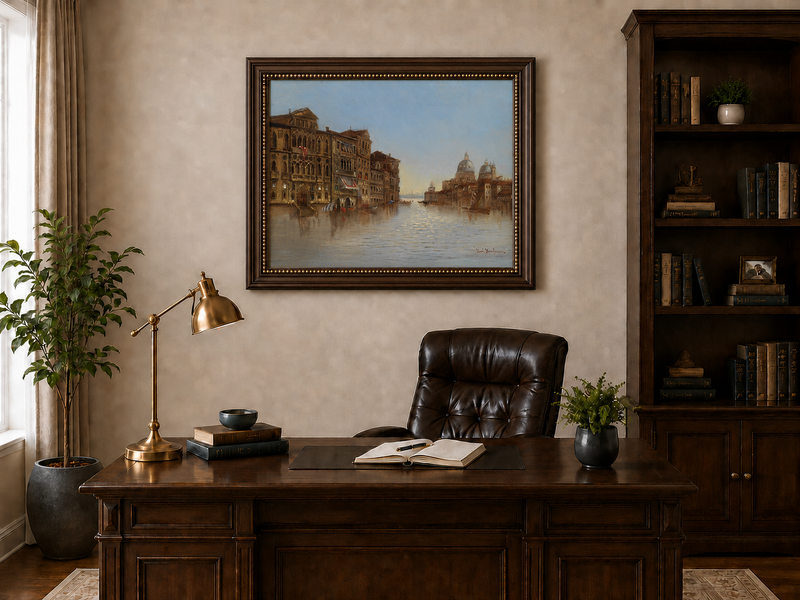 Landscape Oil Painting - Venice Canal: Historic Architecture