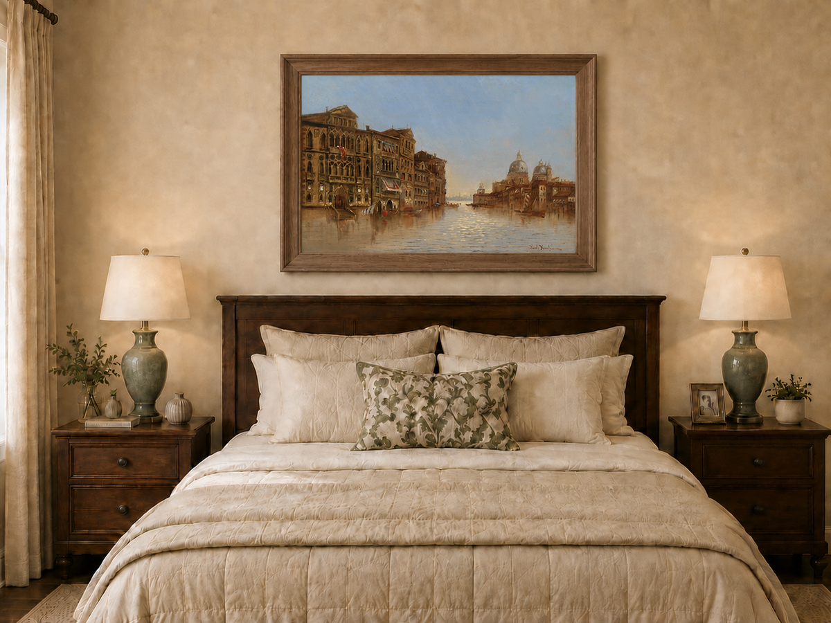 Landscape Oil Painting - Venice Canal: Historic Architecture