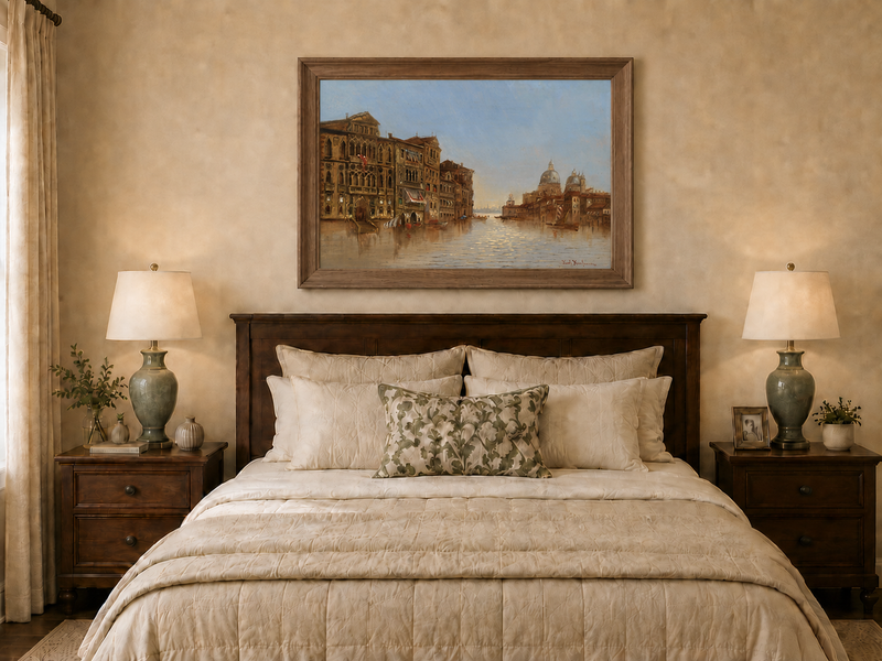 Landscape Oil Painting - Venice Canal: Historic Architecture