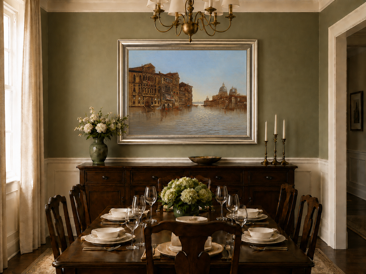 Landscape Oil Painting - Venice Canal: Historic Architecture