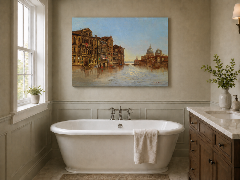 Landscape Oil Painting - Venice Canal: Historic Architecture