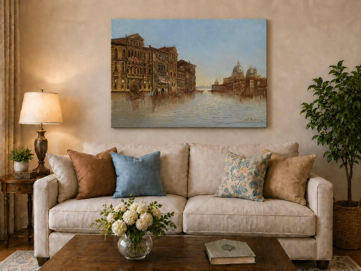 Landscape Oil Painting - Venice Canal: Historic Architecture
