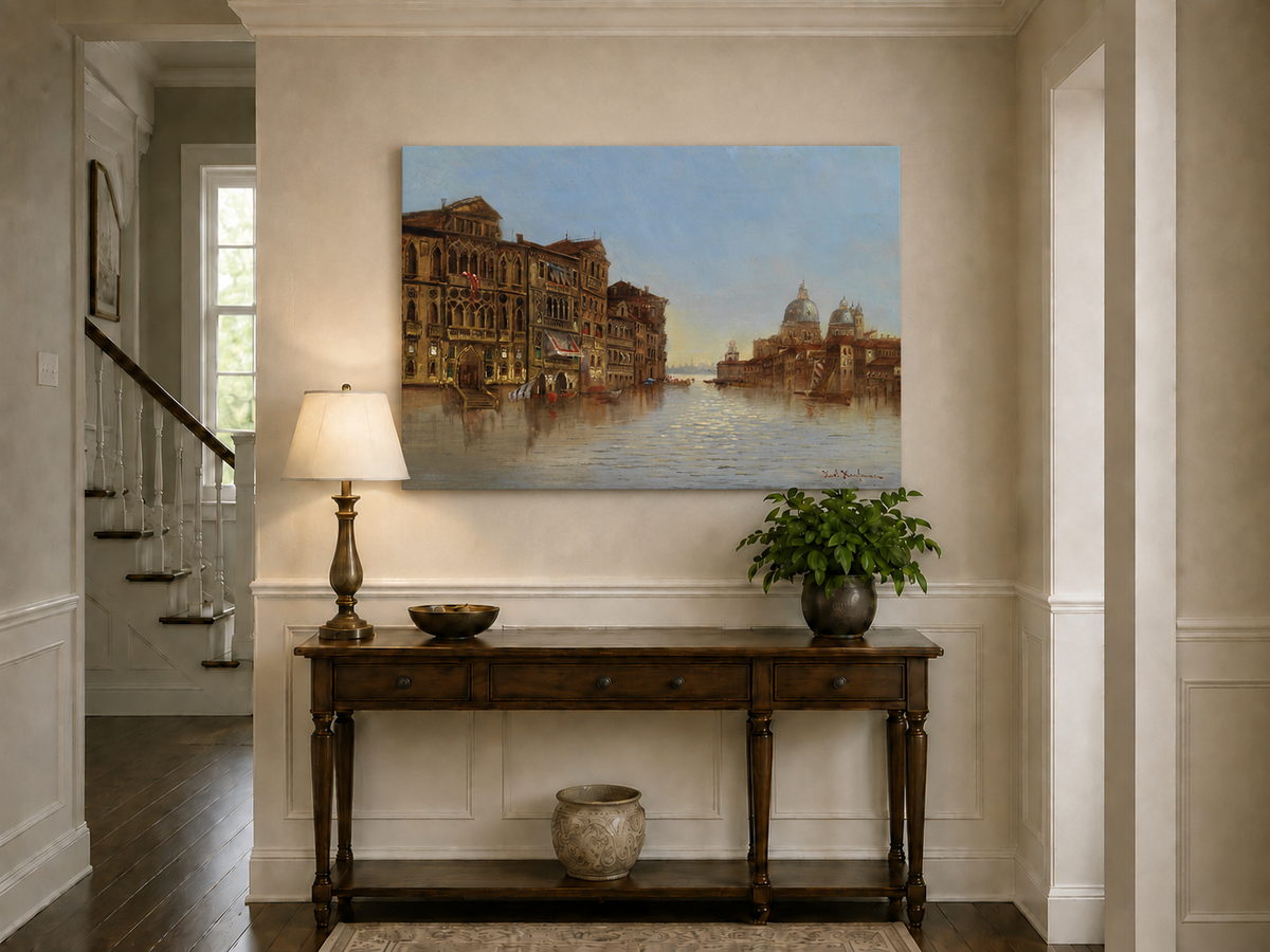 Landscape Oil Painting - Venice Canal: Historic Architecture