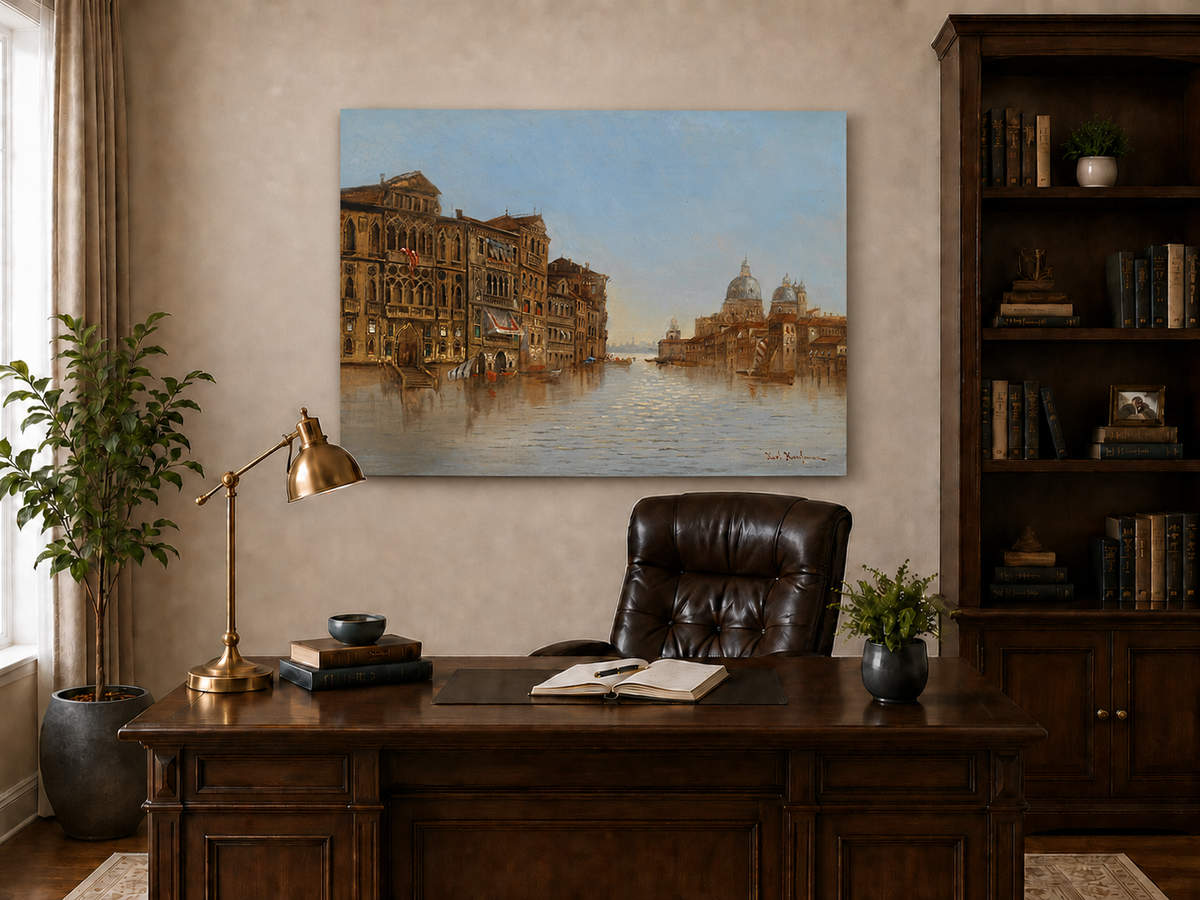 Landscape Oil Painting - Venice Canal: Historic Architecture