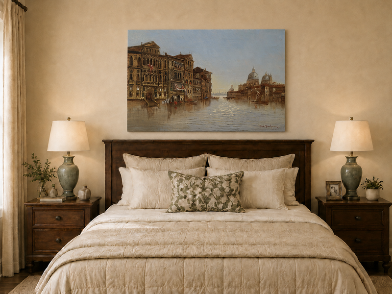 Landscape Oil Painting - Venice Canal: Historic Architecture
