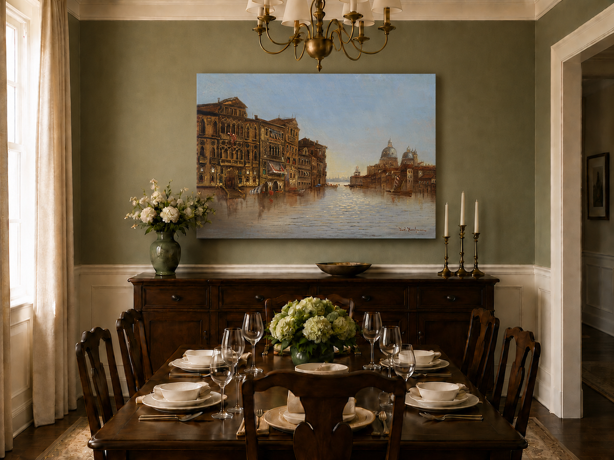Landscape Oil Painting - Venice Canal: Historic Architecture