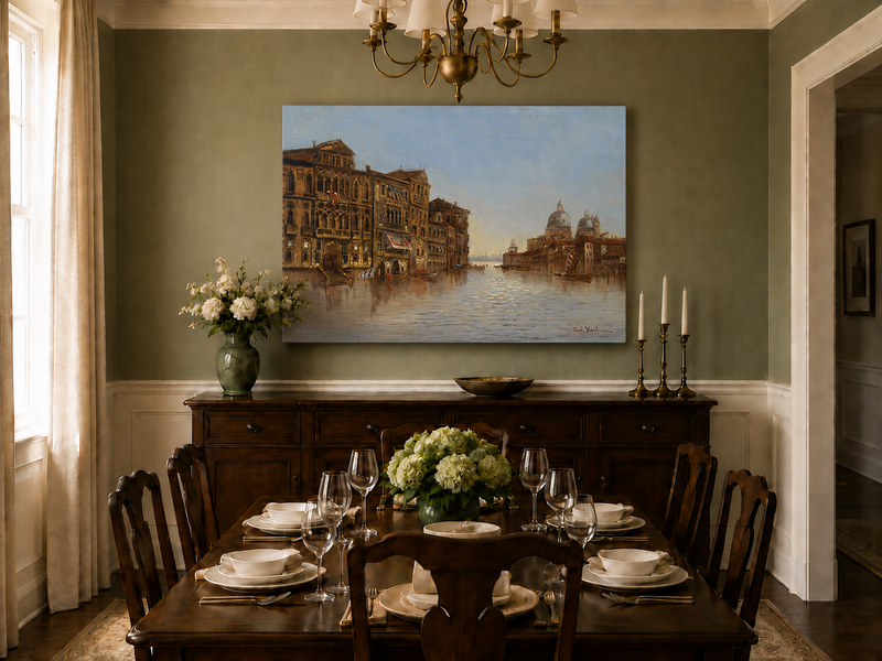 Landscape Oil Painting - Venice Canal: Historic Architecture