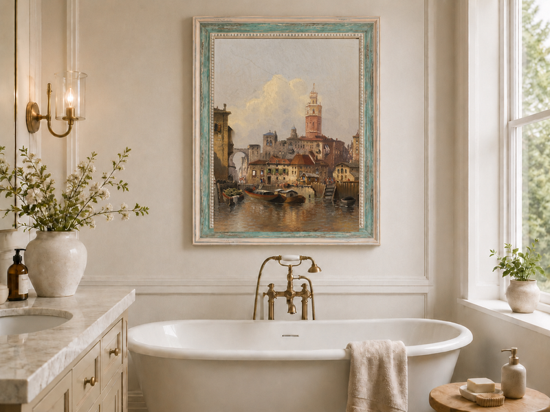 Landscape Oil Painting - European Canal Cityscape | Hand-Painted