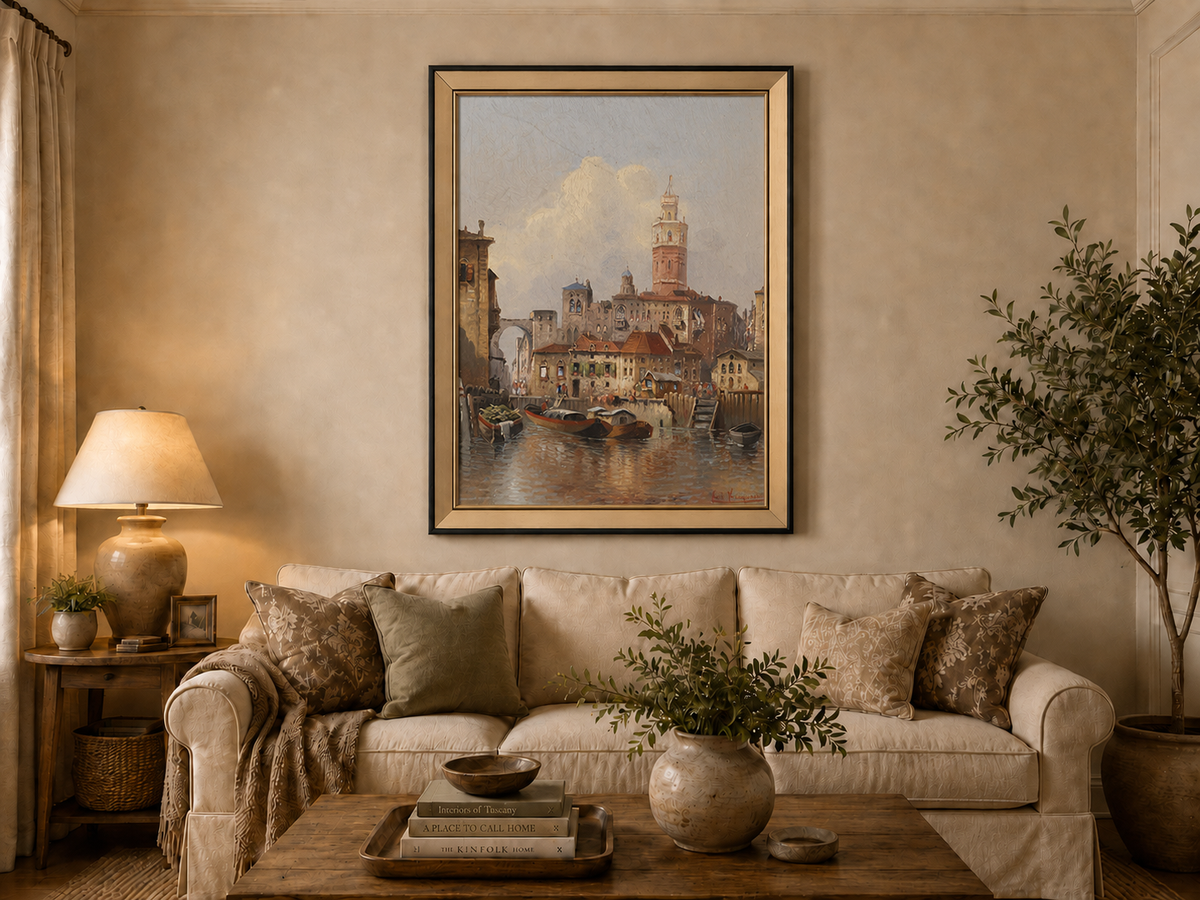 Landscape Oil Painting - European Canal Cityscape | Hand-Painted