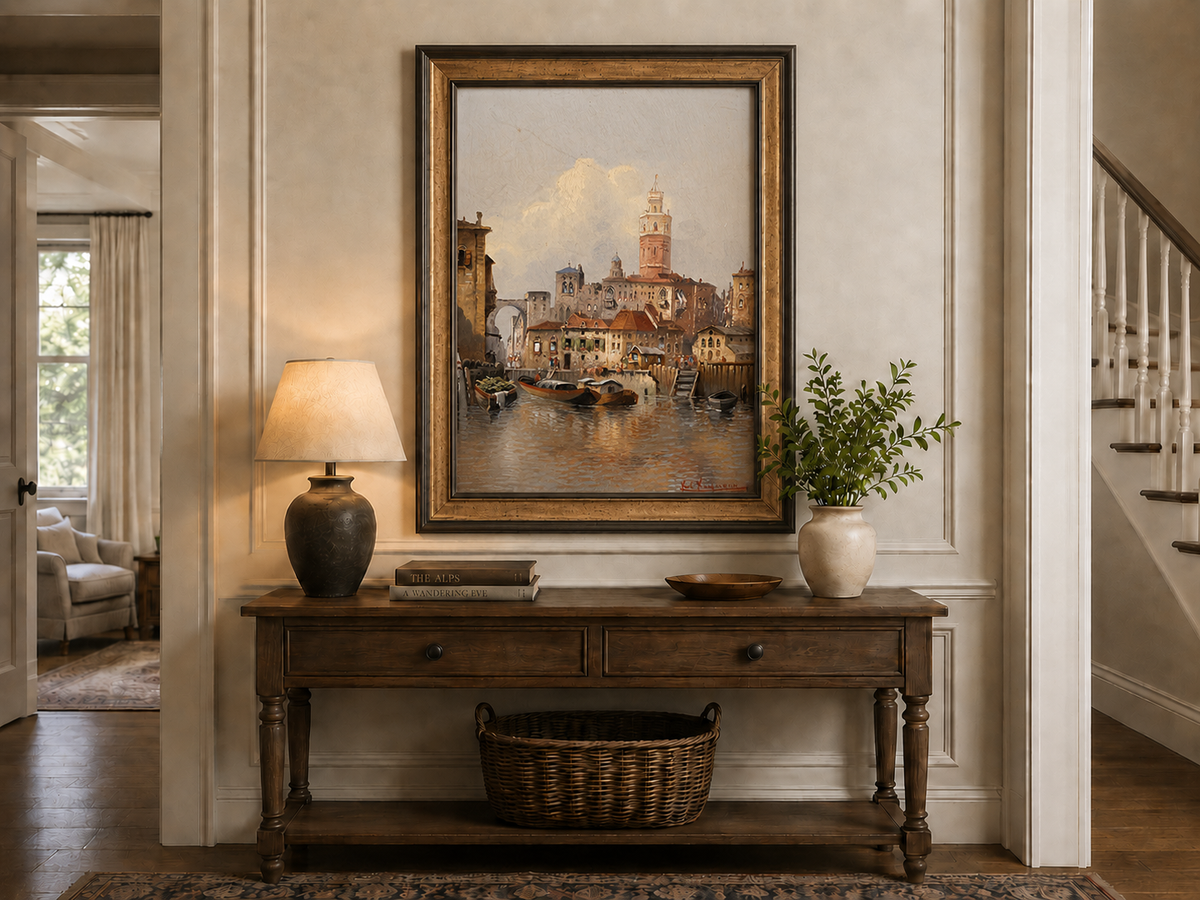 Landscape Oil Painting - European Canal Cityscape | Hand-Painted