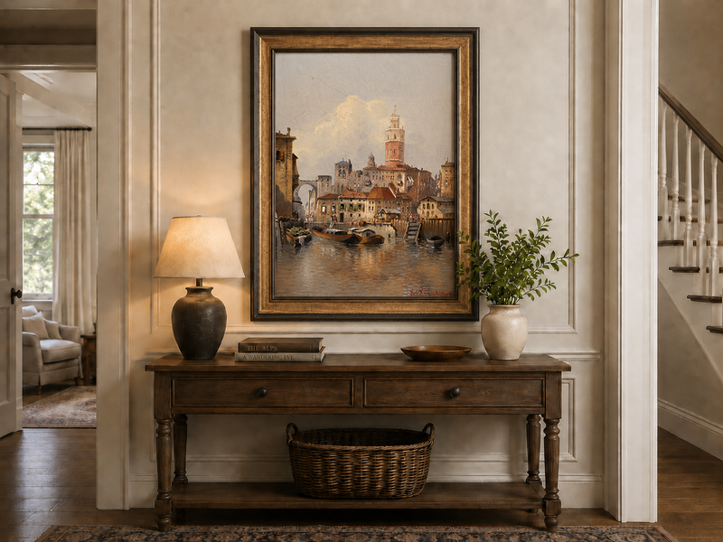 Landscape Oil Painting - European Canal Cityscape | Hand-Painted